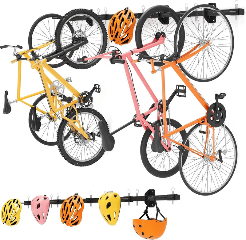 Bike Storage Rack, Garage Wall Mount Hanger, Indoor Bicycle Organizer with Adjustable Hooks for Home and Garage, 67-inch Cycle Stand Holds 5 Bikes, Wall Bike Stand Up to 300lbs by GreenHaven Gardens