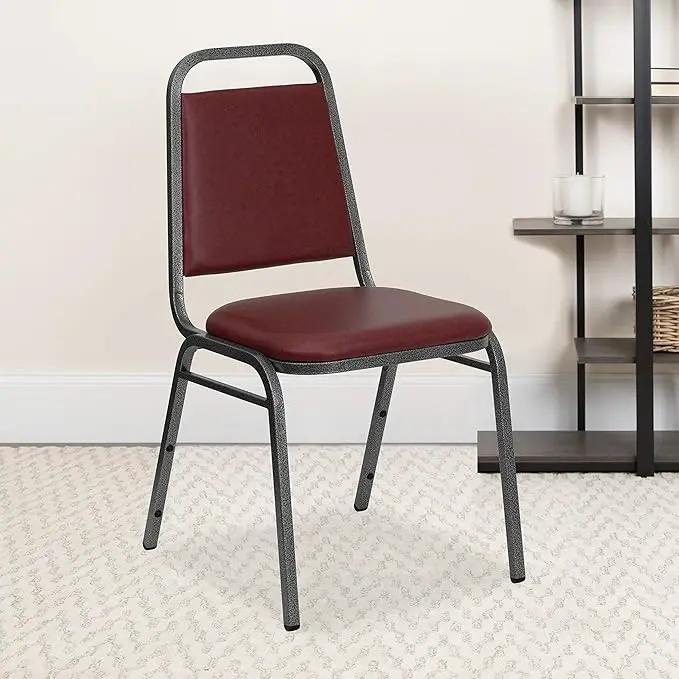 EMMA + OLIVER Trapezoidal Back Vinyl Stackable Banquet Chair, Multipurpose Stacking Chair with Padded Seat and Back, Burgundy/Silver by GreenHaven Gardens