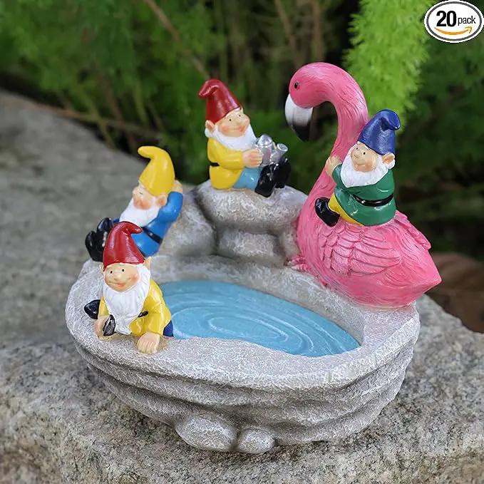 Garden Gnomes Statue Outdoor Gnome Decor Solar Gnome Statues Decoration for Lawn Yard Balcony Patio,Funny Gnome Riding Flamingo Figurine Mom Gift by GreenHaven Gardens