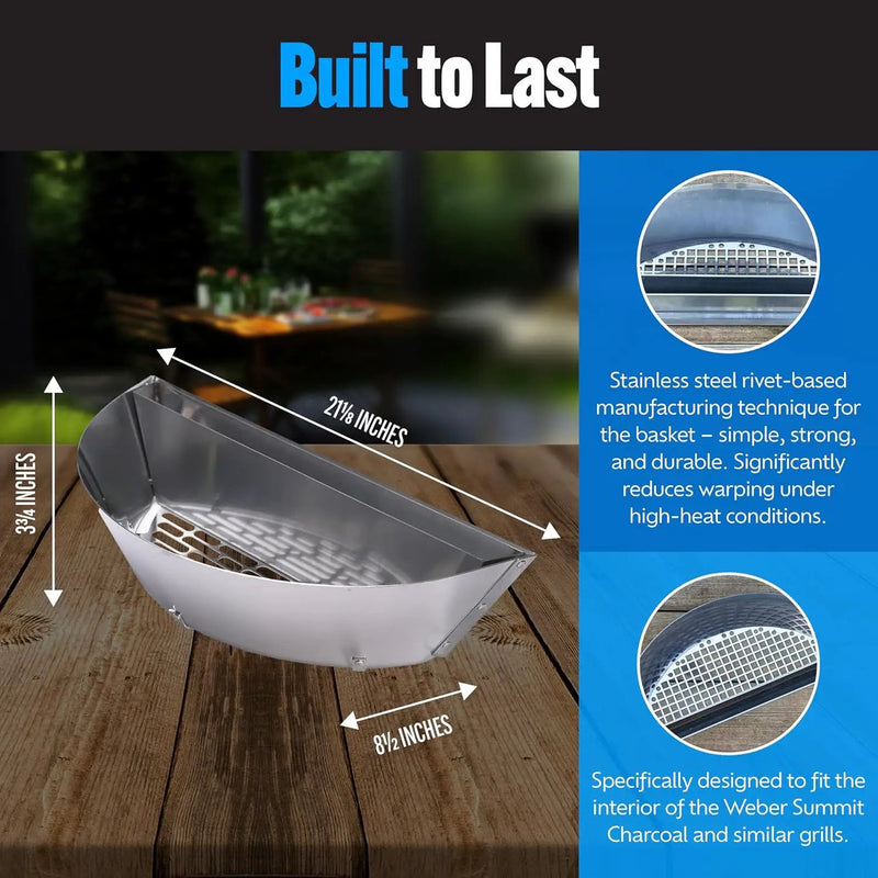 SnS Grills Slow ‘N Sear Charcoal Inserts for Low ‘N Slow & High-Heat Cooking - Patented Stainless Steel Accessories for Kettle Grills - Low Profile 22" by GreenHaven Gardens