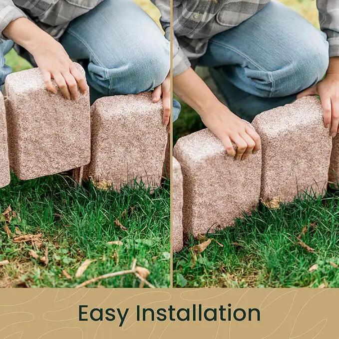 Beuta Landscape Edging | Garden Edging Border | Faux Stone Block XL for Lawn Edging, Flower Beds & Yard Edging – 40 Pack | Each Section Has 6 Blocks 48" L x 4" W x 9.5" H | 120 Spikes | Sandstone by GreenHaven Gardens