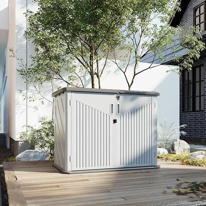 Aoxun 35 Cu.Ft Outdoor Storage Shed, Waterproof Horizontal Resin Cabinet for Trash Cans, Lawn Mowers, Generators, and Garden Tools, White by GreenHaven Gardens