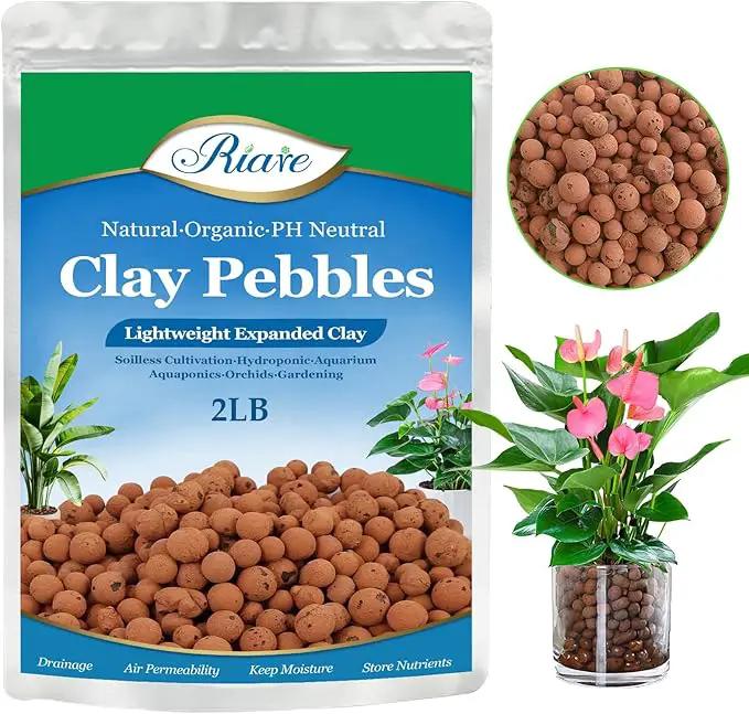 Riare 2 LBS Organic Expanded Clay Pebbles for Plants- 4mm-16mm Natural Leca Balls Lightweight Hydroponic Clay Pebbles Aggregate for Indoor Plants, Hydroponic Growing, Plants Drainage, Aquaponics by GreenHaven Gardens
