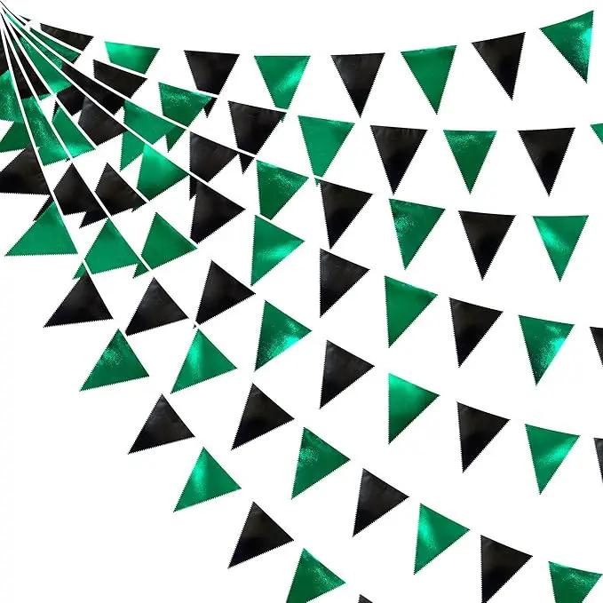Black Green Party Decorations Metallic Fabric Triangle Pennant Banner Flag Bunting Garland for Video Game Soccer Birthday Graduations Wedding Bachelorette Halloween Outdoor Holiday Party Supplies by GreenHaven Gardens