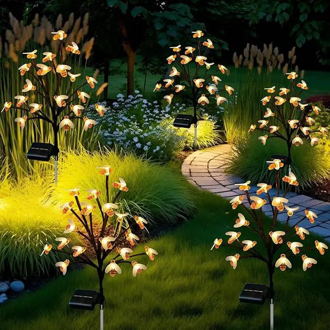 Solar Garden Lights Outside - 4 Pack 80 LED Solar Bee Lights Outdoor Waterproof with 8 Modes Landscape Decoration for Garden Patio Yard Walkway Grass Spring Decor (Warm White) by GreenHaven Gardens