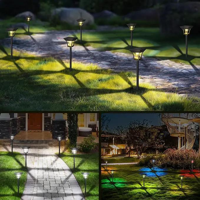 CINOTON 6 Pack RGBCW Solar Pathway Outdoor Lights, 3 Lighting Modes Solar LED Garden Light, IP65 Waterproof Outside Solar Powered Landscape Lighting for Patio Walkway Yard Driveway RGB/Warm/Cold White by GreenHaven Gardens