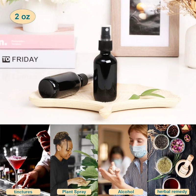 Black Glass Small Spray Bottle 2 oz 48 Packs,Fine Mist Sprayer Small Clear Bottles,Refillable Containers mini spray bottles for Cleaning Solutions and Skin Care (Black 48pcs) by GreenHaven Gardens