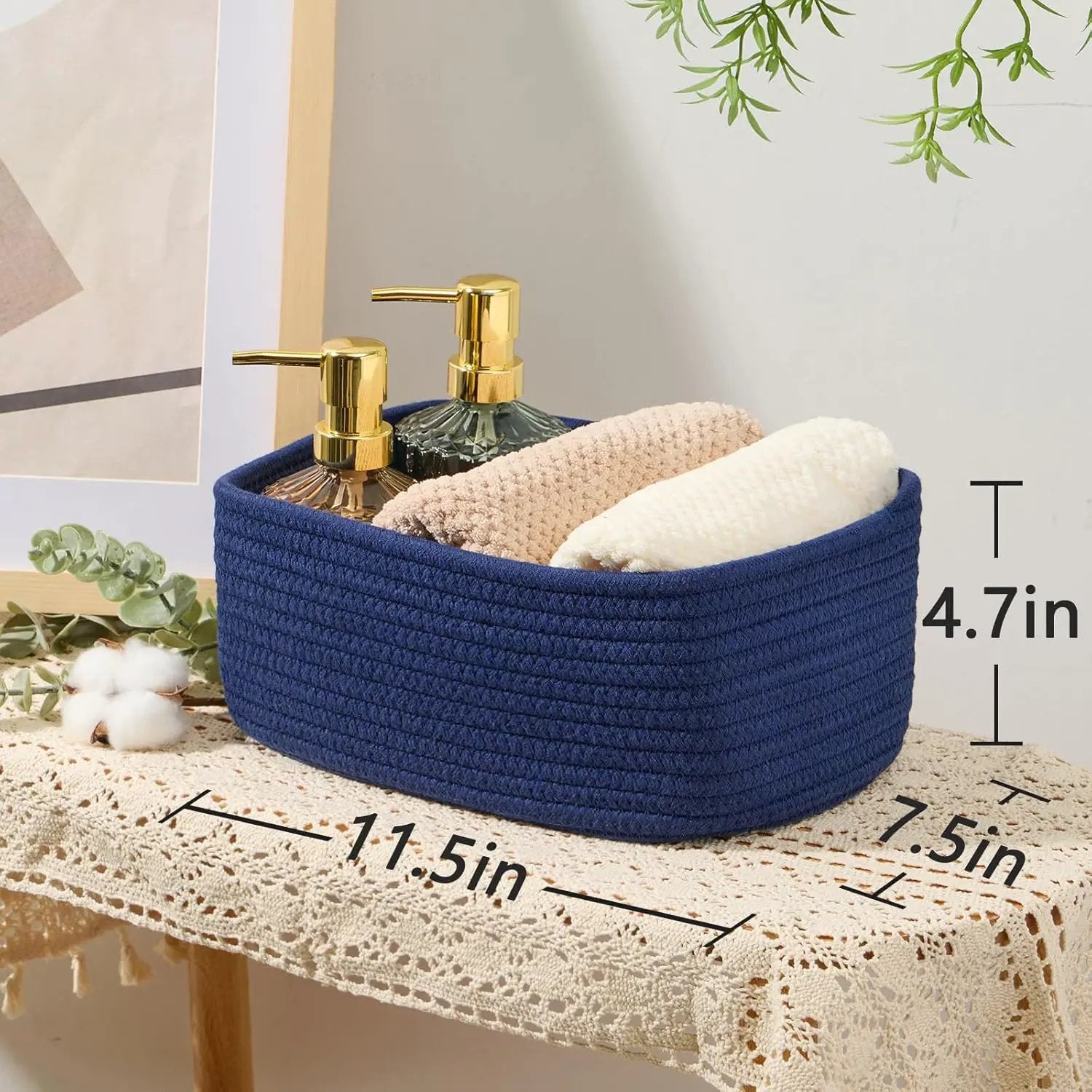 Small Storage Baskets for Organizing | Closet Organizer Bins | Shelf Toy Basket | Woven Rope Baskets | Cube Decorative Box | Shallow Basket | 11.5x7.5x4.7” | 4 Packs Navy Blue by GreenHaven Gardens