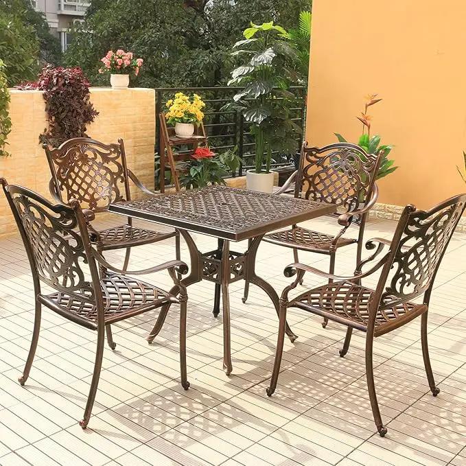 Outdoor Dining Chair Cast Aluminum Patio Chairs Set of 2 All-Weather Patio Dining Chair with Adjustable Feet for Backyard Garden (JL Chair) by GreenHaven Gardens