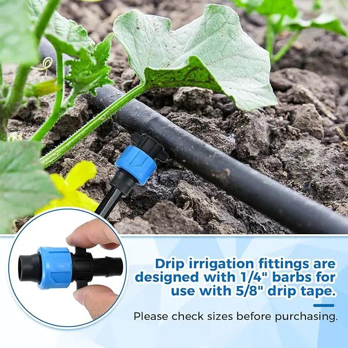 50 Pcs Drip Irrigation Connector, Drip Tape Fittings, Drip Tape Connector Tubing Coupling Barbed Locking Fitting Kit for 5/8" Drip Tape Sprinkler, 1/4" Barb Drip Irrigation Tools by GreenHaven Gardens