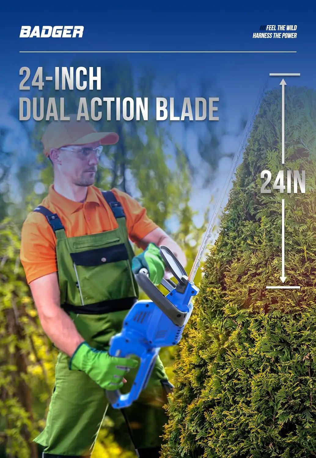 WILD BADGER POWER Hedge Trimmer 40V 24” Cordless, Powerful Electric Hedge Trimmer, 2.0Ah Battery and Charger Included by GreenHaven Gardens
