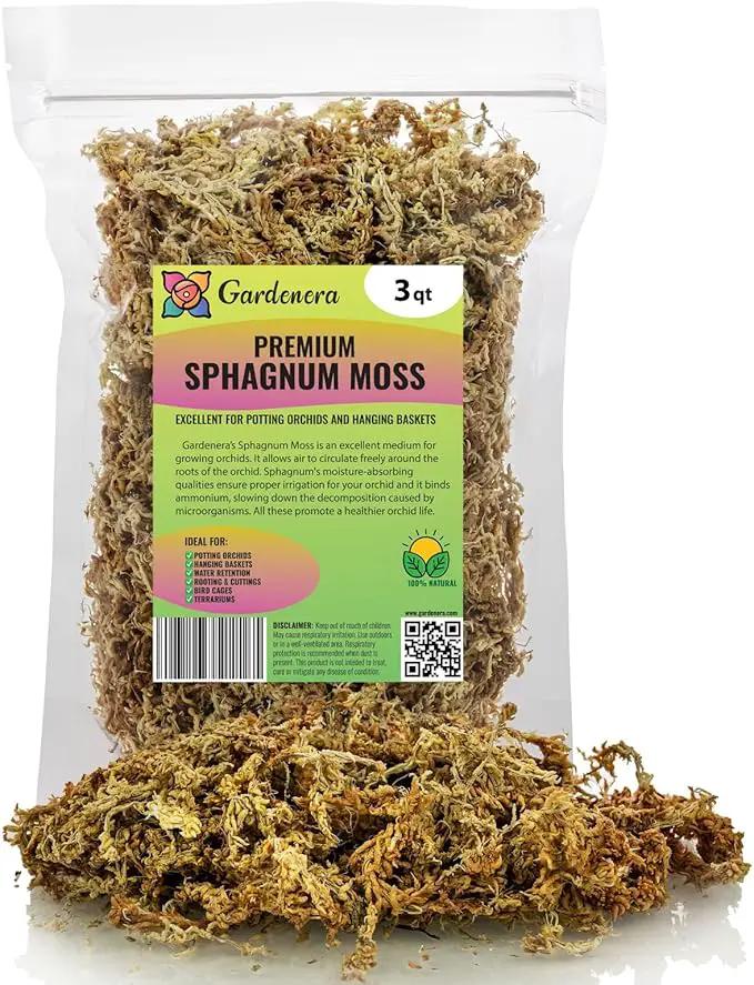 Premium New Zealand Sphagnum Moss by Gardenera - Organic Hand Mixed Long Fibered Sphagnum Moss Orchid - 3 Quart by GreenHaven Gardens