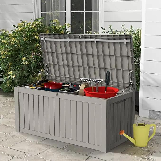 Mars Villa 119 Gallon Outdoor Storage Box Waterproof, Large Resin Deck Box for Pool Supplies Storage, Outdoor Patio Furniture Cushions, with Hydraulic Hinge, UV-Resistant and Weatherproof, Greige by GreenHaven Gardens