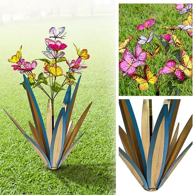 Garden Outdoor Butterfly Enlarge Thickened Wind Resistant Metal Agave Garden Art Metal Plant Country Sculpture Statue Decorations Ornaments Artificial Waterproof Butterflies (Blue 3pcs) by GreenHaven Gardens