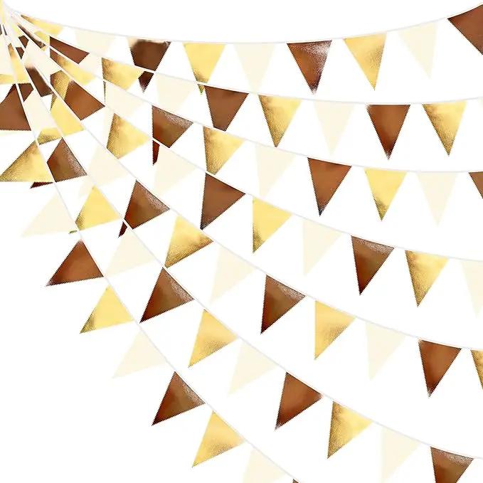 Brown Beige and Gold Party Decorations Fabric Triangle Pennant Banner Flag Bunting Garland for Boho Neutral Rustic Cowboy Western Teddy Bear Birthday Baby Shower Graduation Engagement Party Supplies by GreenHaven Gardens