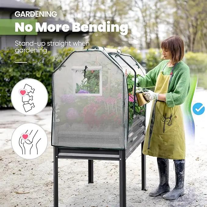 KING BIRD Large Raised Garden Bed with Cover & Netting Galvanized Elevated Planter Box with Legs 48×24×56 in for Backyard, Patio, Balcony, 400lb Capacity, Dark Grey by GreenHaven Gardens