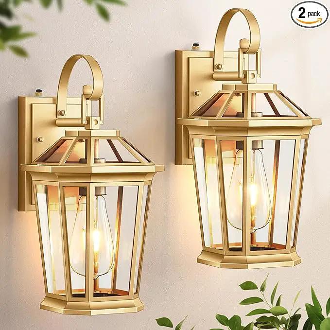 VIANIS Dusk to Dawn Outdoor Wall Lanterns, Modern Golden Exterior Lighting Fixtures Wall Mount Sconces, 100% Aluminum Waterproof Gold Porch Lights, Outside Coach Lantern for House Patio Garage, 2-Pack by GreenHaven Gardens