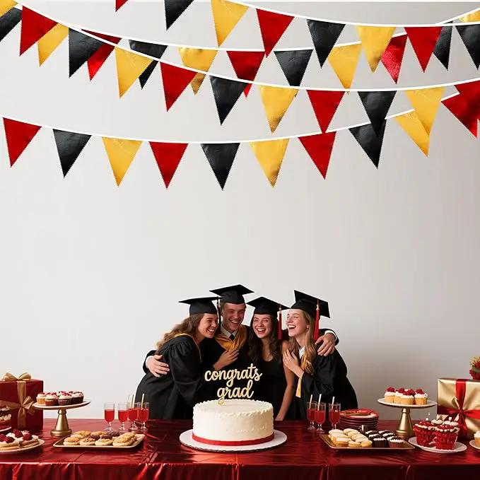 Red Black Gold Party Decorations Metallic Fabric Triangle Pennant Banner Flag Bunting Garland for Graduation Birthday Anniversary Pirate Poker Casino Las Vegas Christmas Holiday Party Supplies by GreenHaven Gardens