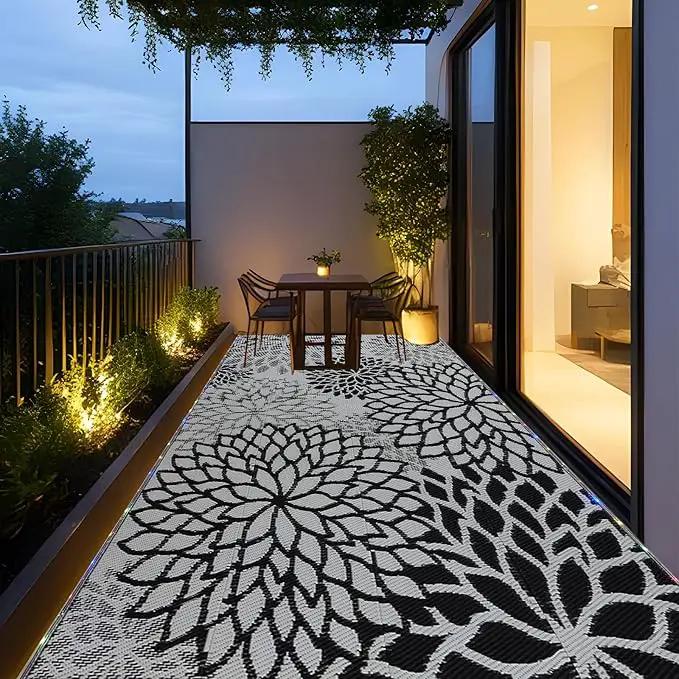 Outdoor Rug 8x10 ft with LED Light, Waterproof Reversible Outdoor Plastic Straw Rug for Patios Clearance, Large Outdoor Area Rug Carpet RV Mat for Camping Backyard Deck Porch Beach by GreenHaven Gardens