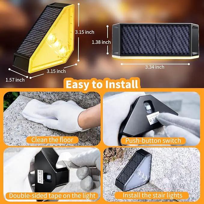 KINKAI Solar Step Lights for Outside, 8 Pack Triangle Stair Light Outdoor Waterproof Deck Lighting for Garden, Patio, Yard, Front Door, Porch Decor (Warm Light) by GreenHaven Gardens