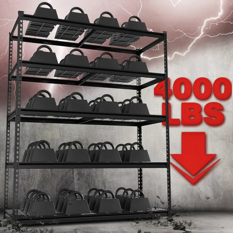WORKPRO 5-Tier Metal Shelving Unit, 48”W x 24”D x 72”H, Heavy Duty Adjustable Storage Rack, 4000 lbs Load Capacity (Total), for Garage, Basement, Warehouse, Workshop by GreenHaven Gardens