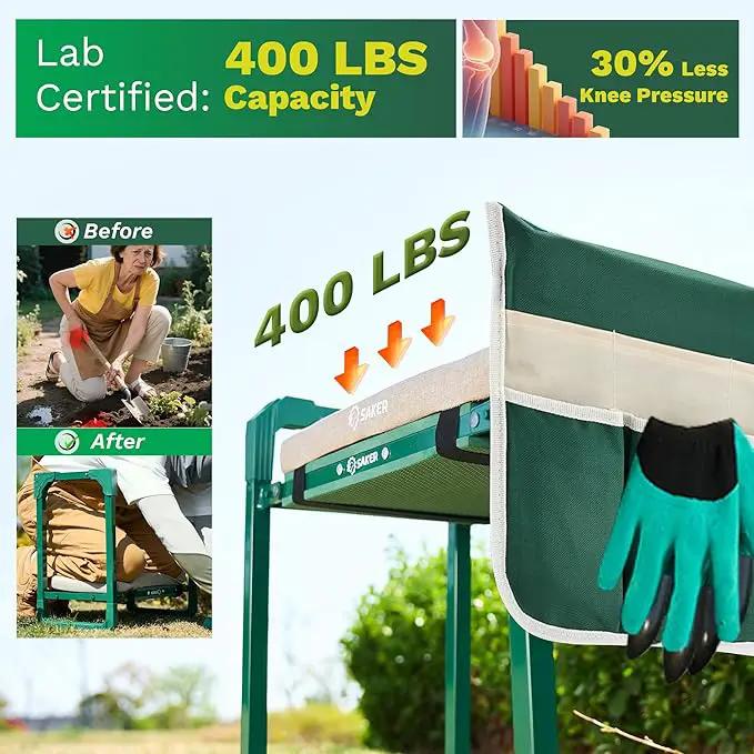 Saker Garden Kneeler and Seat Foldable Gardening Stool with Extendable Legs & Thickened Pad, Tool/Storage Bag, Heavy Duty Support for Elderly, Gardening, Outdoor Use by GreenHaven Gardens