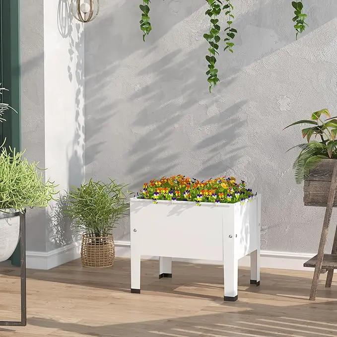 aboxoo 14 inch Planter Raised Garden Bed with Legs Outdoor Metal Small White Planter Box Elevated Garden Bed for Vegetables Flower Herb Patio by GreenHaven Gardens