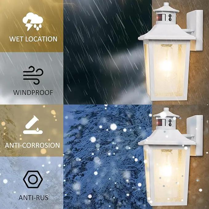 White Motion Sensor Outdoor Wall Light - Dusk to Dawn Outdoor Wall Lighting, Waterproof Exterior Light Fixture, Modern Porch Light Outside Wall Mount for House Patio Garage, Anti-Rust by GreenHaven Gardens