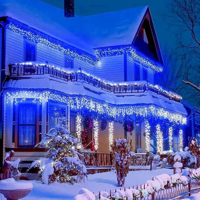 Christmas Icicle Lights Outdoor, 98FT 1216 LED Icicle String Lights with 8 Modes 228 Drops, Curtain Twinkle Lights for Bedroom House Holiday Party Wedding Decorations, Blue by GreenHaven Gardens