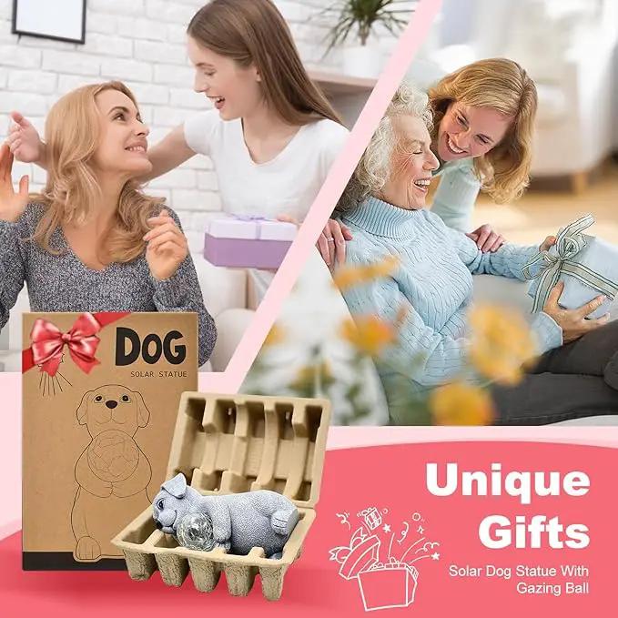 Solar Dog Garden Statues - 8.4 "Dog Decor with Gazing Ball Solar LED Lights, Unique Gifts for Mom Grandma Birthdays & Dog Lovers, Outdoor Decor for Outside Lawn Porch Patio (Gray) by GreenHaven Gardens