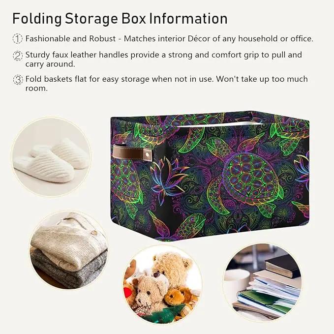 Rectangular Storage Basket Neon Animal Turtle Tortoise Organizer Bin Shelf Baskets For Clothes For Home Office Dorm by GreenHaven Gardens