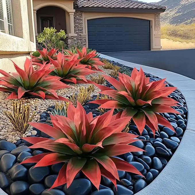 Artificial Agave Plants,Large UV Resistant Fake Agave Planters for Indoor and Outdoor Decorating Artificial Plants for Outdoors Fake Plants 2Pack, 28" Red by GreenHaven Gardens