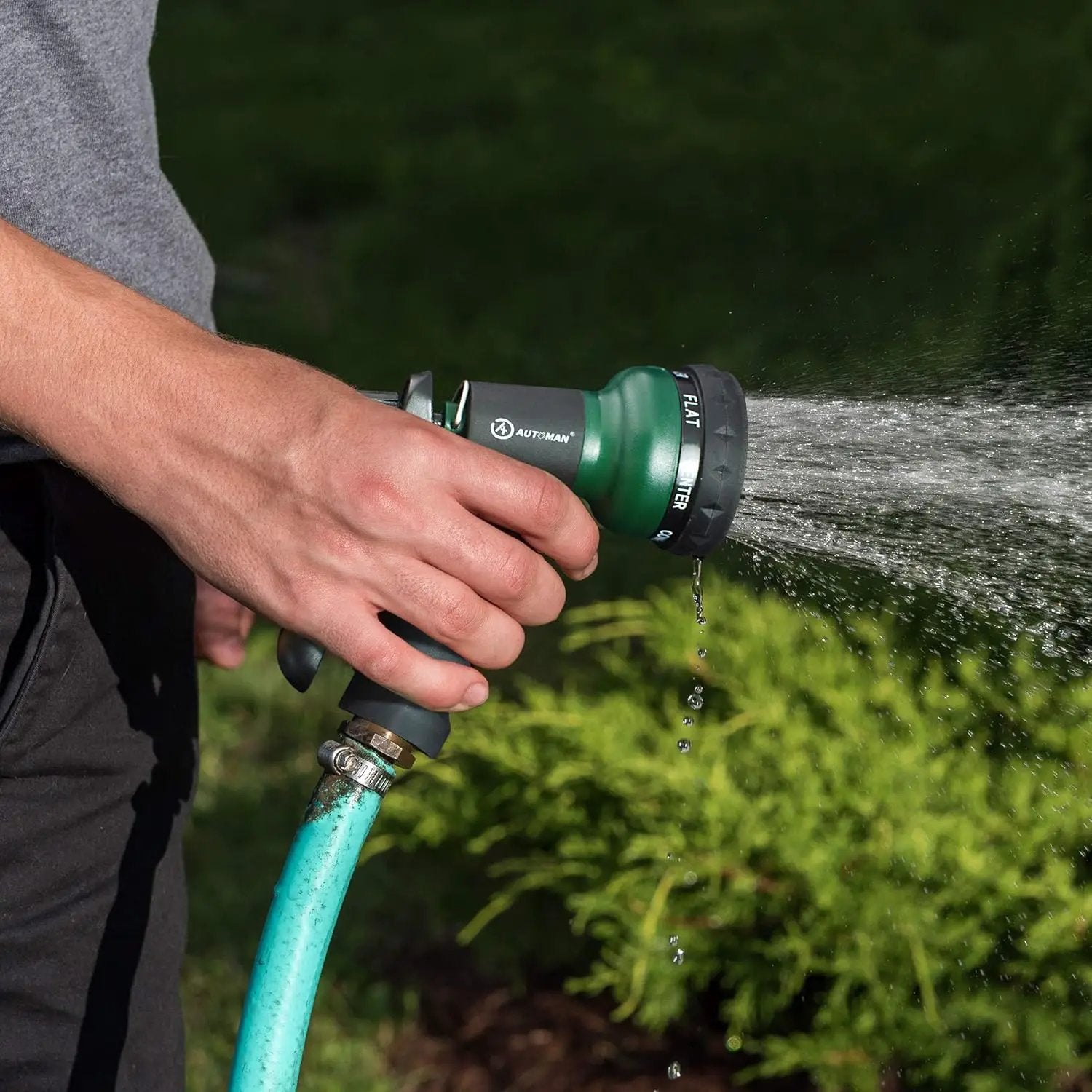 AUTOMAN-Garden-Hose-Nozzle, ABS Water Spray Nozzle with 7 Adjustable Watering Patterns, Slip Resistant for Watering Plants, Lawn& Garden, Washing Cars, Cleaning, Showering Pets & Outdoor Fun. by GreenHaven Gardens