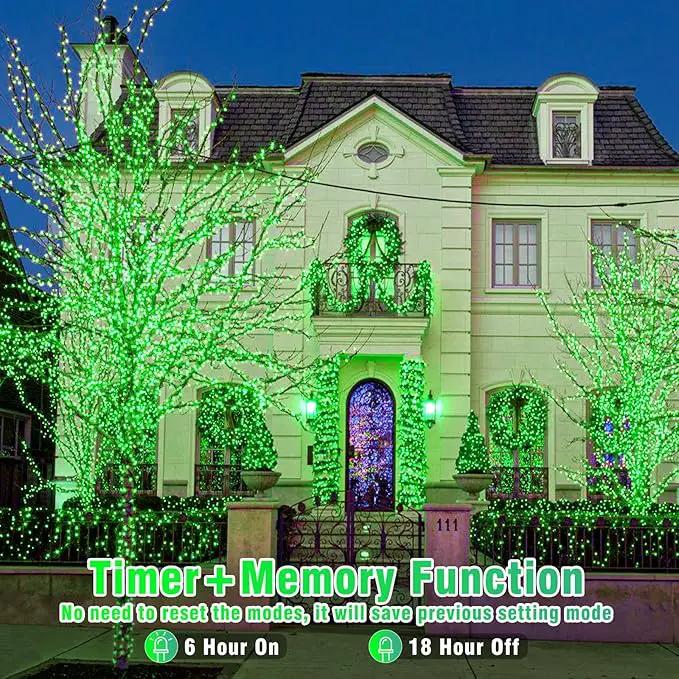 33ft 100 LED String Lights Indoor - Christmas Lights Outdoor 8 Modes Clear Wire Waterproof Plug in Twinkle Fairy Lights for Christmas St Patricks Day Decorations, Green by GreenHaven Gardens