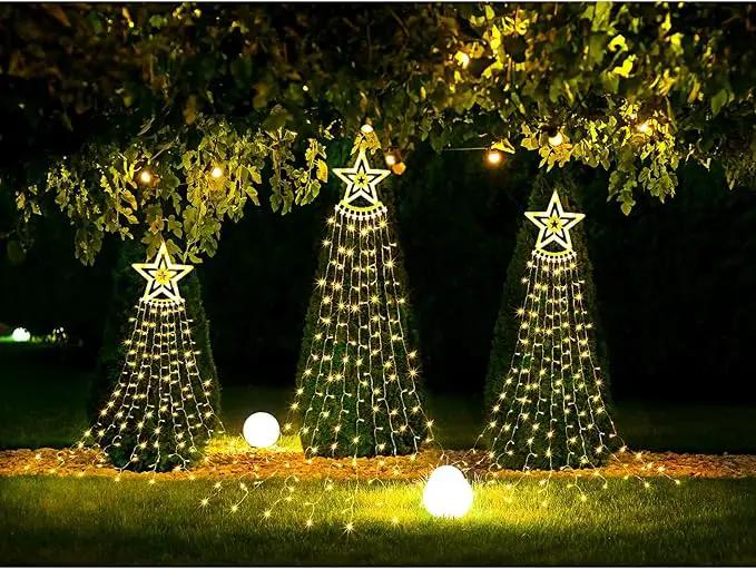 3 Pcs Christmas Decorations Star String Lights 3 Size 108/135/162 LED Waterproof String Lights with Christmas Tree Topper Lighting 8 Modes Waterfall Lights for Garden Yard Party, Warm White by GreenHaven Gardens