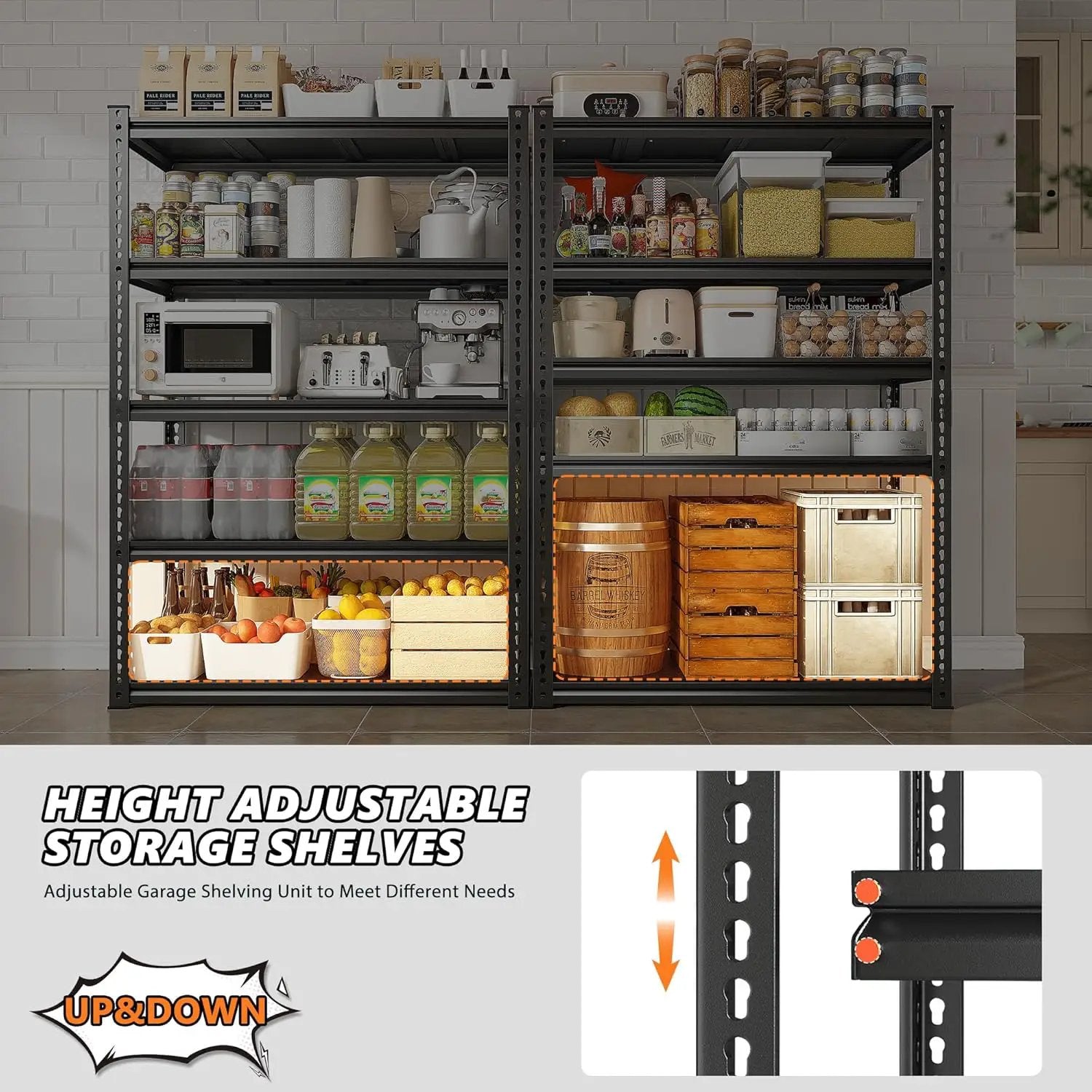 REIBII 72" Garage Shelving,Storage Shelves 2050LBS Heavy Duty Shelving, Adjustable 5-Tier Metal Shelves for Garage, Storage, Basement, Pantry, 72" H*31.5" W*16.5" D by GreenHaven Gardens