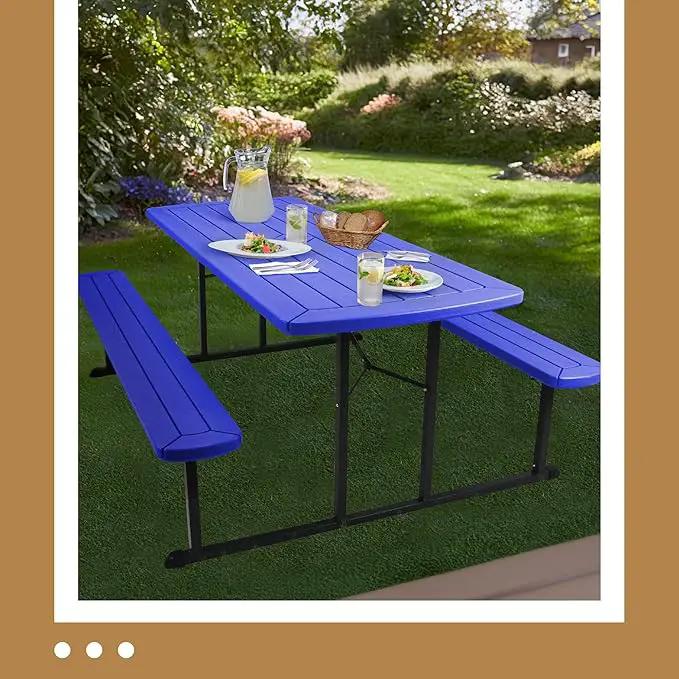 OEF Furnishings Heavy Duty Blow Molded Folding Picnic Table - Blue, Black Fram by GreenHaven Gardens