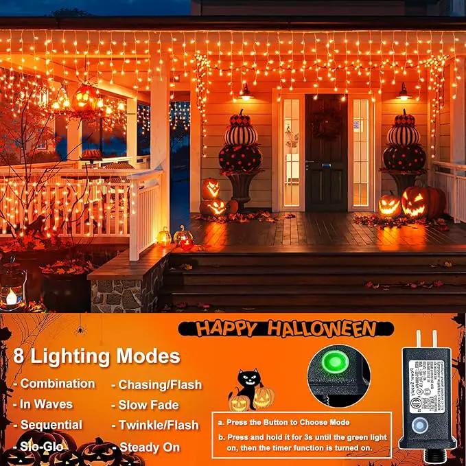 Christmas Icicle Lights Outdoor, 66ft 640 LED Icicle Lights for Outside with 8 Modes Timers, Waterproof Plug in Twinkle String Light for House Yard Eave Patio Party Holiday Decorations, Orange by GreenHaven Gardens