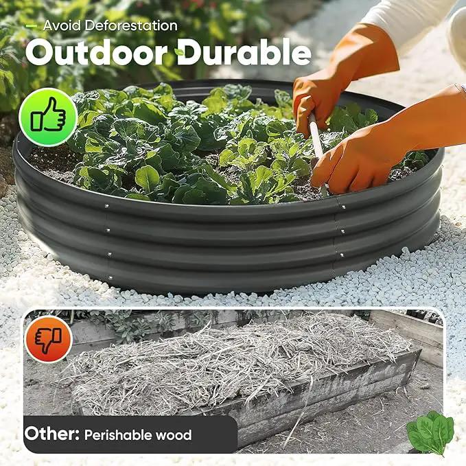 KING BIRD Raised Garden Bed Galvanized Round Planter Box Outdoor for Gardening, Plants, Vegetables, Flowers, Dark Grey, 47x47x12 in by GreenHaven Gardens