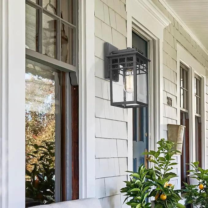 Outdoor Light Fixture Wall Mount, Modern Exterior Lights Fixture Wall Sconces with Seeded Glass for Front Porch, Farmhouse Rustic Waterproof Lantern Lamp in Black Finish for Home, Barn, Garage by GreenHaven Gardens