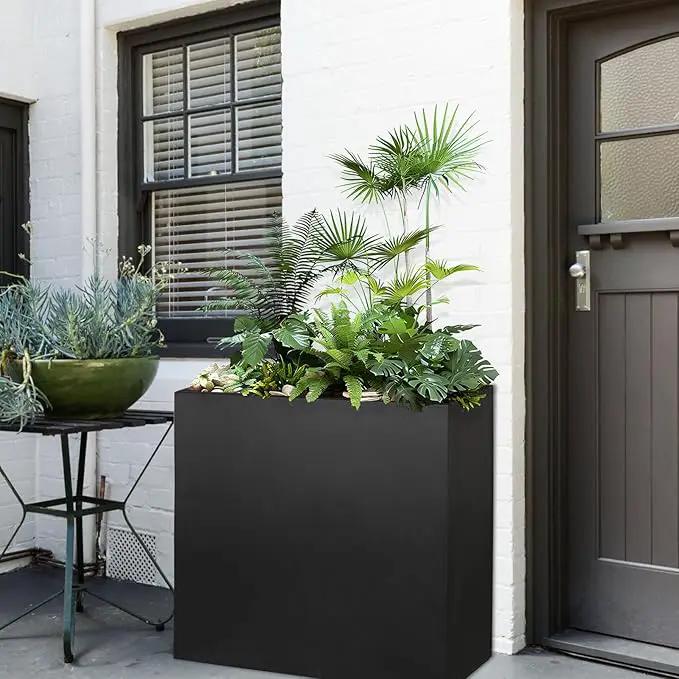 Black Steel Metallic Heavy Planter for Outdoor Plants 24"x10"x24" Metal Garden Planter Spliced Flower Pot with Partitions for Outside,Indoor,Garden (Black, 24 * 10 * 24) by GreenHaven Gardens