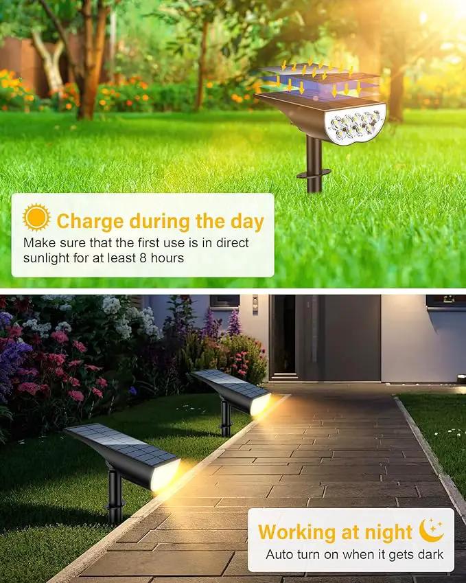 BAXIA TECHNOLOGY Solar Spot Lights Outdoor IP65 Waterproof, 3 Lighting Modes Landscape Lighting for Outside, Dusk to Dawn Solar Pathway Lights for Yard Garden Driveway, Warm White, 1 Pack by GreenHaven Gardens