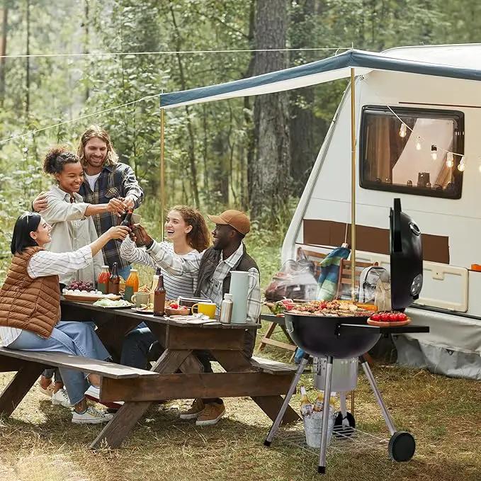 Premium 22 Inch Charcoal Grills with 2 Foldable Tables, BBQ Grill with Cover, Outdoor Barbecue Grill with Ash Catcher, Portable Charcoal Kettle Grills with Wheels for Camping Party Backyard by GreenHaven Gardens