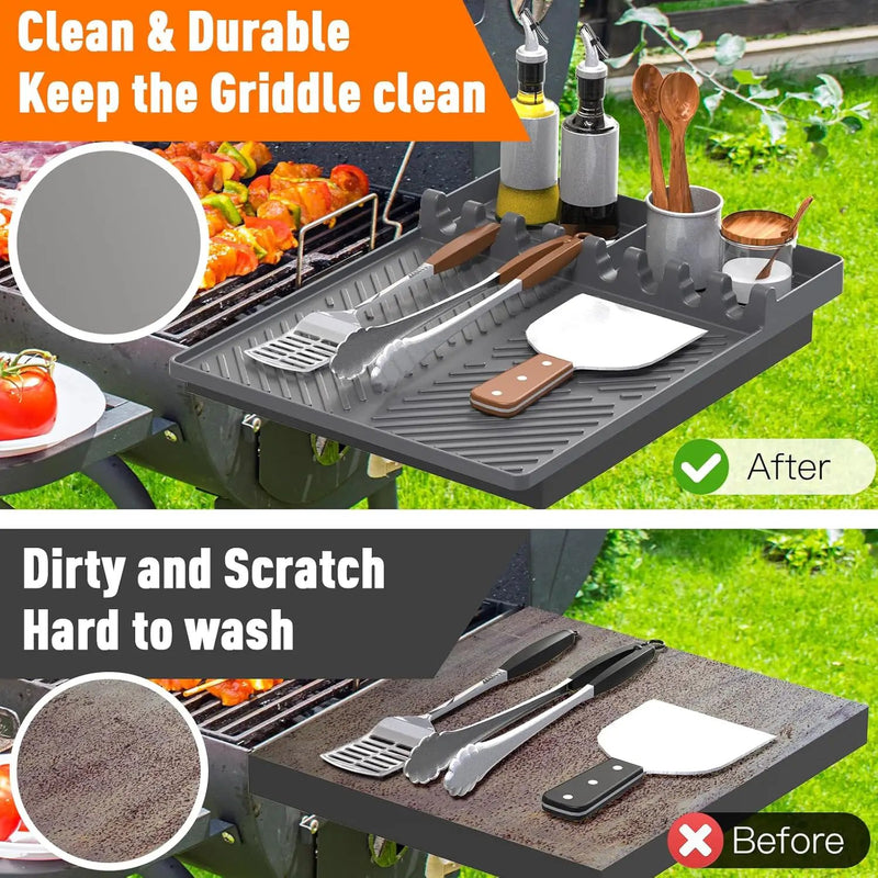 Silicone Grill Mat Compatible with Blackstone, Silicone Griddle Tools Mat with Drip Pad, Spatula Mat for Outdoor Grill Kitchen Counter (Grey) by GreenHaven Gardens