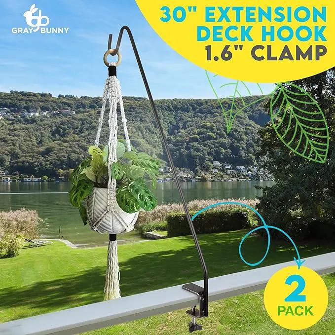Gray Bunny Deck Hook 2 Pack, 30 Inch Bird Feeder Pole, with Non-Slip Clamp Deck Bird Feeder Hanger for Railing for Feeders, Planters, Suet Baskets, Lanterns, Wind Chimes and More by GreenHaven Gardens