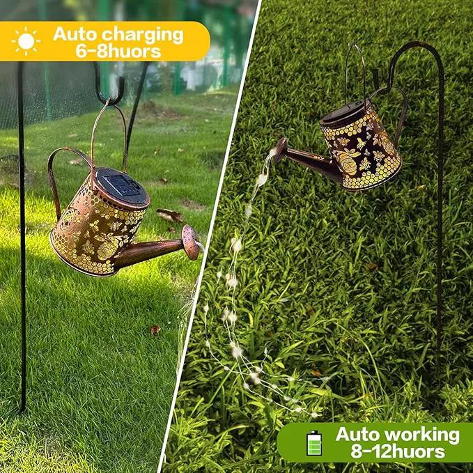 Solar Watering Can Outdoor Lights Garden Decor,Bee Hanging Lantern Waterproof Landscape Lights Outside Decoration for Yard Porch Patio Pathway Gardening Gifts(with 32 inch Shepherd Hook) by GreenHaven Gardens