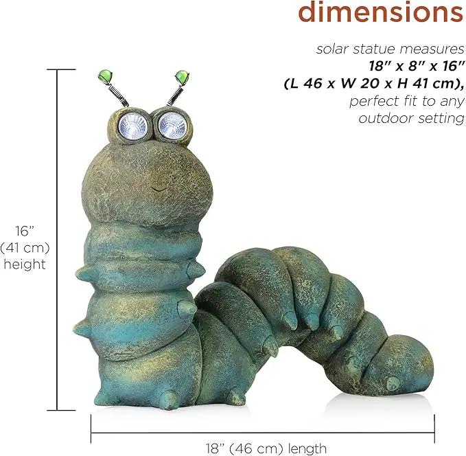 Alpine Corporation FCC121SLR Outdoor Solar Powered Garden Caterpillar Statue with LED Lights, LED Solar Garden Décor, 16" by GreenHaven Gardens