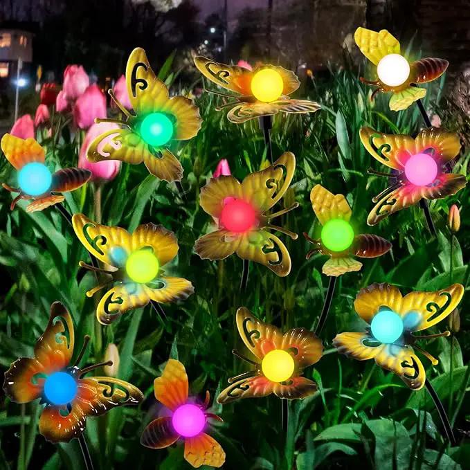 Butterfly Solar Garden Lights - Newest 12 LED Firefly Butterflies Bees Solar Outdoor Lights Swaying Butterfly Light for Yard Patio Pathway Decoration (Multi-Colour) by GreenHaven Gardens