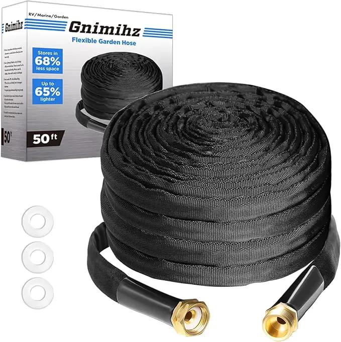 Garden Hose 50ft, Made of TPE(Not PVC), Ultra-Light & Flexible Water Hose with Solid Brass Fittings, Non-Shrinking, Easy to Storage, Drinking Water Safe Material, All-weather, Black, Newbox by GreenHaven Gardens