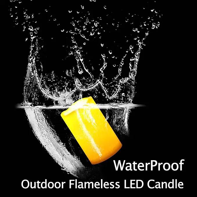iZAN Set of 6 Outdoor Flameless Battery Operated LED Pillar Candles with Remote Timer Waterproof Flickering Electric Decorative Lights for Christmas Home Wedding Party Festival Decorations 3" x5” by GreenHaven Gardens